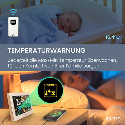Newentor Wetterstation Funk - mit 2 Aussensensoren DCF weiss