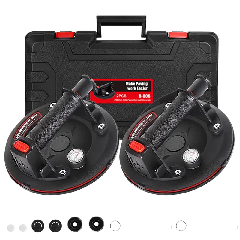 Glassaugnapf 8 Zoll, 300 kg – Schwerlast Glasheber 2er-Pack. Runde Saugplatten, schwarze Gummis, orange Hebel zum Glasheben.