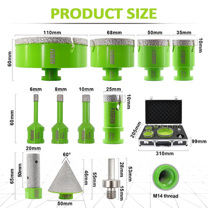 FACHLICH Diamant Fliesenbohrer Set – 11-tlg. 6-110mm mit Fingerfräser
