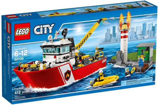 LEGO City Feuerwehrschiff – Konstruktionsspielzeug 60109: Rotes Boot mit Wasserkanone. Zum Bauen & Nachspielen von Wasserrettungseinsätzen.