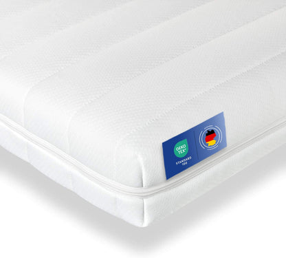 Träumegut24 10cm Kaltschaum Matratzentopper - H2/H3, 140x200 cm. Hell, rechteckig. Optimiert den Liegekomfort und schützt die Matratze.