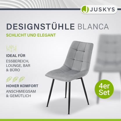 Juskys Blanca Esszimmerstühle 4er Set - Samt Hellgrau
