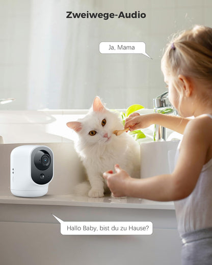 COCOCAM 2K Überwachungskamera innen, WLAN, Akku, 355° schwenkbar