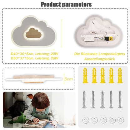 AOEH Wolke Holz LED Deckenleuchte - Kinderzimmer 60cm Dimmbar