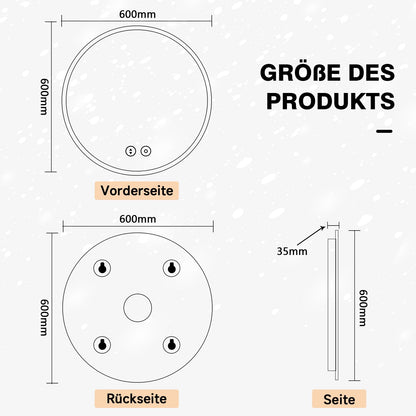 YOLEO Runder Badspiegel mit Beleuchtung – 60cm Dimmbar