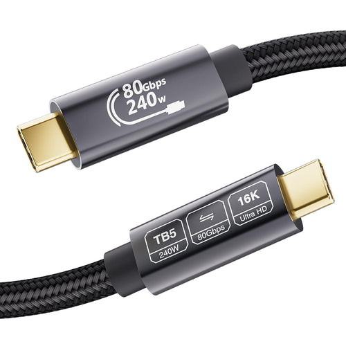 EUDOBEL Thunderbolt 5 Kabel 2 m, USB-C, 80 Gbit/s, 240 W, 16K – Kabel mit Nylongeflecht und vergoldeten Steckern