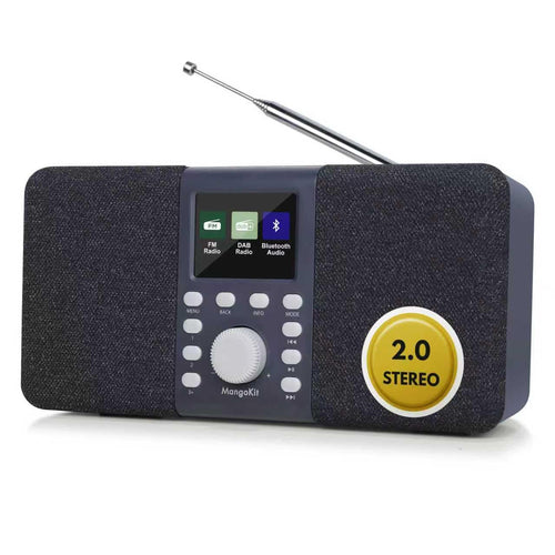 MangoKit MD5 Stereo DAB+ Radio mit Bluetooth und UKW, dunkelgrau, Gehäuse mit Stoffbezug und Teleskopantenne