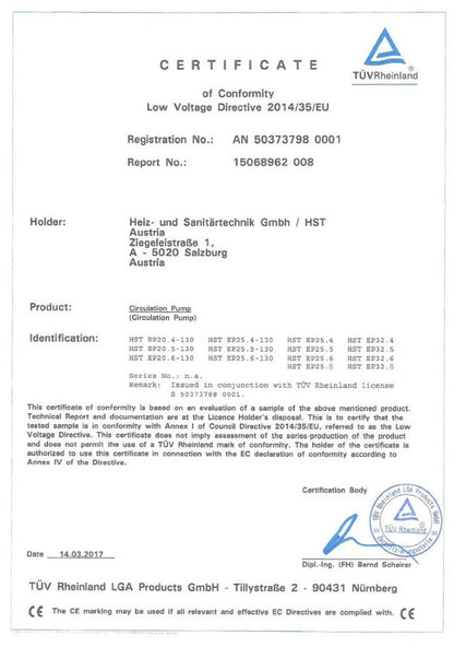 HST EP 25-80/180 mm Hocheffiziente Heizungspumpe - 8m Förderhöhe