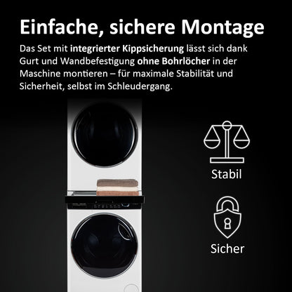 Haier Zwischenbaurahmen für WM/Trockner – Universal, Weiss mit Ausziehboden
