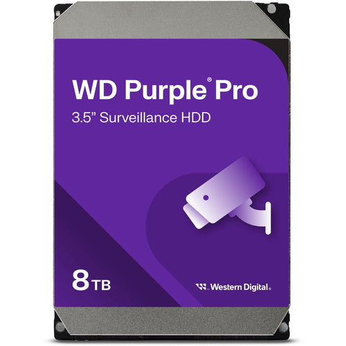 WD Purple Pro Interne Festplatte 8 TB für Überwachung: Rechteckige, silberne Festplatte zum Speichern von Videodaten in Überwachungssystemen.