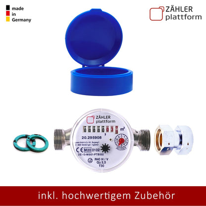 ZÄHLER plattform Wasserzähler Garten geeicht 2026 Wasseruhr MADE IN GERMANY Gartenwasserzähler Zapfhahn Qn 1,5 BL 80 mm 3/4 Zoll
