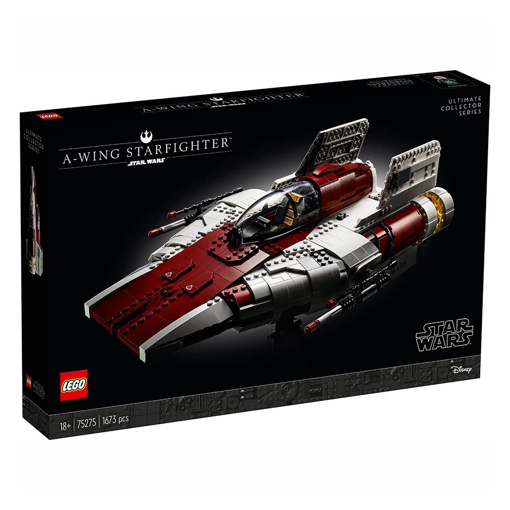 LEGO Star Wars A-Wing Starfighter™ UCS 75275 Sammlermodell. Weiß-roter, dreieckiger Starfighter aus LEGO-Steinen zum Bauen und Ausstellen.