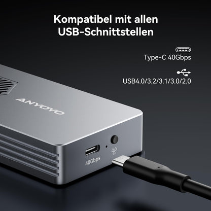 ANYOYO M.2 NVMe SSD Gehäuse 40Gbps - Thunderbolt, Lüfter