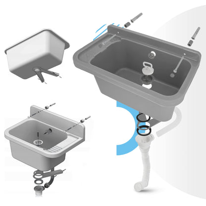 Instalguru Waschbecken mit Regal, Ausgussbecken 60 x 34 x 21 cm grau