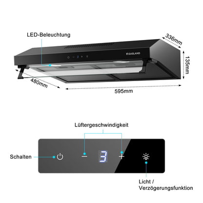 GASLAND UC60BS Unterbau Dunstabzugshaube 60cm - Schwarz Umluft