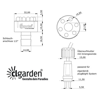 CLGarden Springbrunnenpumpe SP1 12V mit LED-Ring-Beleuchtung