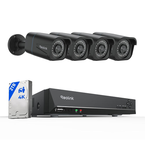 Reolink RLK8-800B4 4K Überwachungskamera Set, 4 PoE Kameras, 2TB NVR, schwarz