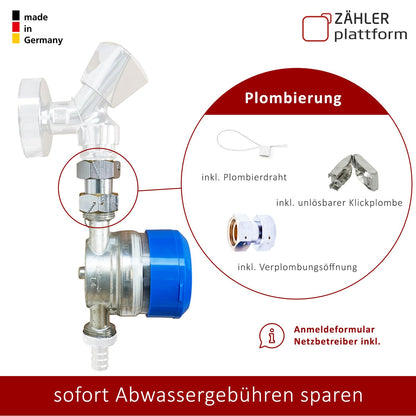 ZÄHLER plattform Wasserzähler Garten geeicht 2026 Wasseruhr MADE IN GERMANY Gartenwasserzähler Zapfhahn Qn 1,5 BL 110 mm 3/4 Zoll
