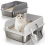 Fusblom Katzenklo Edelstahl mit Deckel, 2er-Set, Grösse L – Katzentoilette mit hohem Seitengehäuse und Streufang-Pedal
