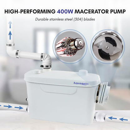 Aquamatix Hebeanlage 400W für WC – 3 Einlässe, 6.5m Vertikal