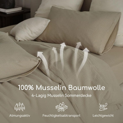 Sedefen Doppelte Musselin Bettwäsche Set 220x240 cm - Beige