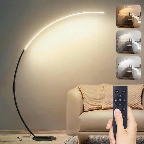 Linkenail LED Bogenlampe dimmbar, 25W Stehlampe mit Fernbedienung – schwarze Bogenleuchte als Leselampe