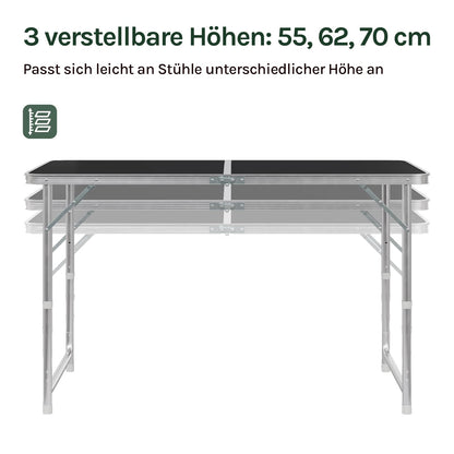 WOLTU Campingtisch CPT8122sz, höhenverstellbar, 120x60 cm, schwarz