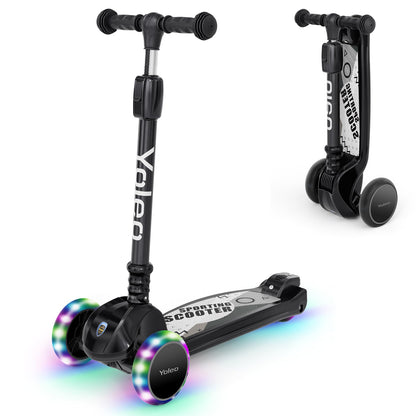 YOLEO Kinderroller Dreiradscooter mit leuchtenden Rädern, schwarz – Dreirad-Design, höhenverstellbarer Lenker