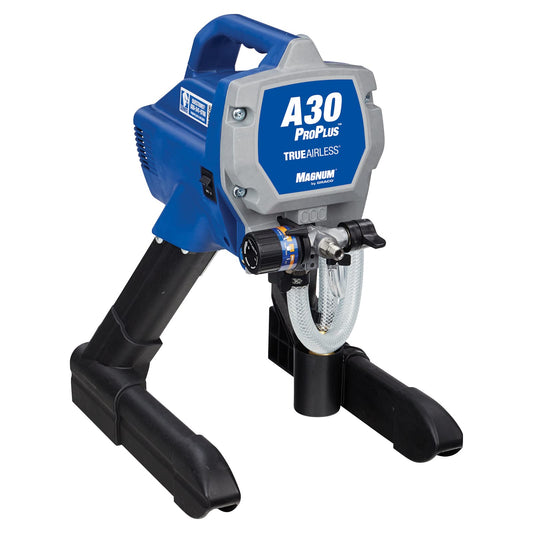 Graco Magnum 17C244 A30 ProPlus Airless-Farbspritzgerät, blau-schwarzes Gerät. Für schnellen, gleichmäßigen Farbauftrag auf Wänden und Decken.