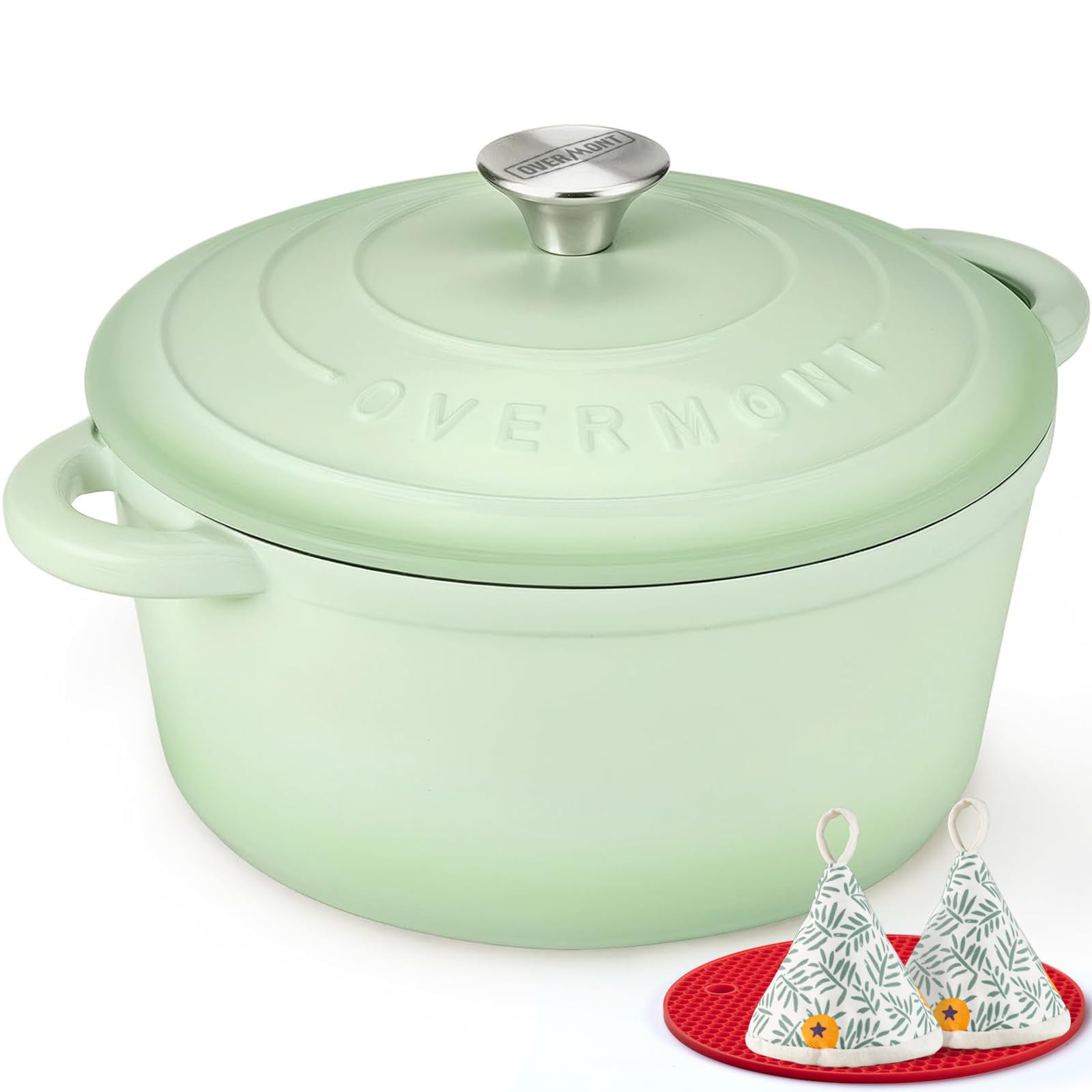 Overmont Bräter Emaille Gusseisen Schmortopf 26 cm mit Deckel, emaillierter Gusseisentopf zum Schmoren und Braten
