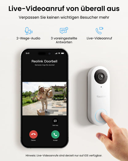 Reolink Video Doorbell WiFi, 5MP Video-Türklingel mit Paketerkennung