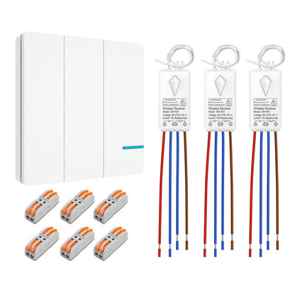 Thinkbee Funk Lichtschalter Set 230V, 3-fach mit 3 Empfängern, IP66 – Funktaster und Empfänger für Lampen