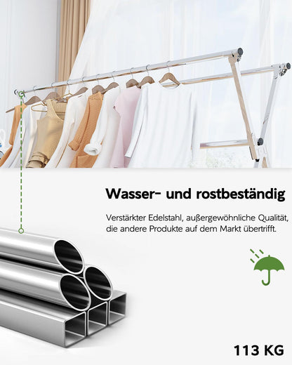 Vikaqi Wäscheständer Edelstahl faltbar, 200 cm, für innen und aussen