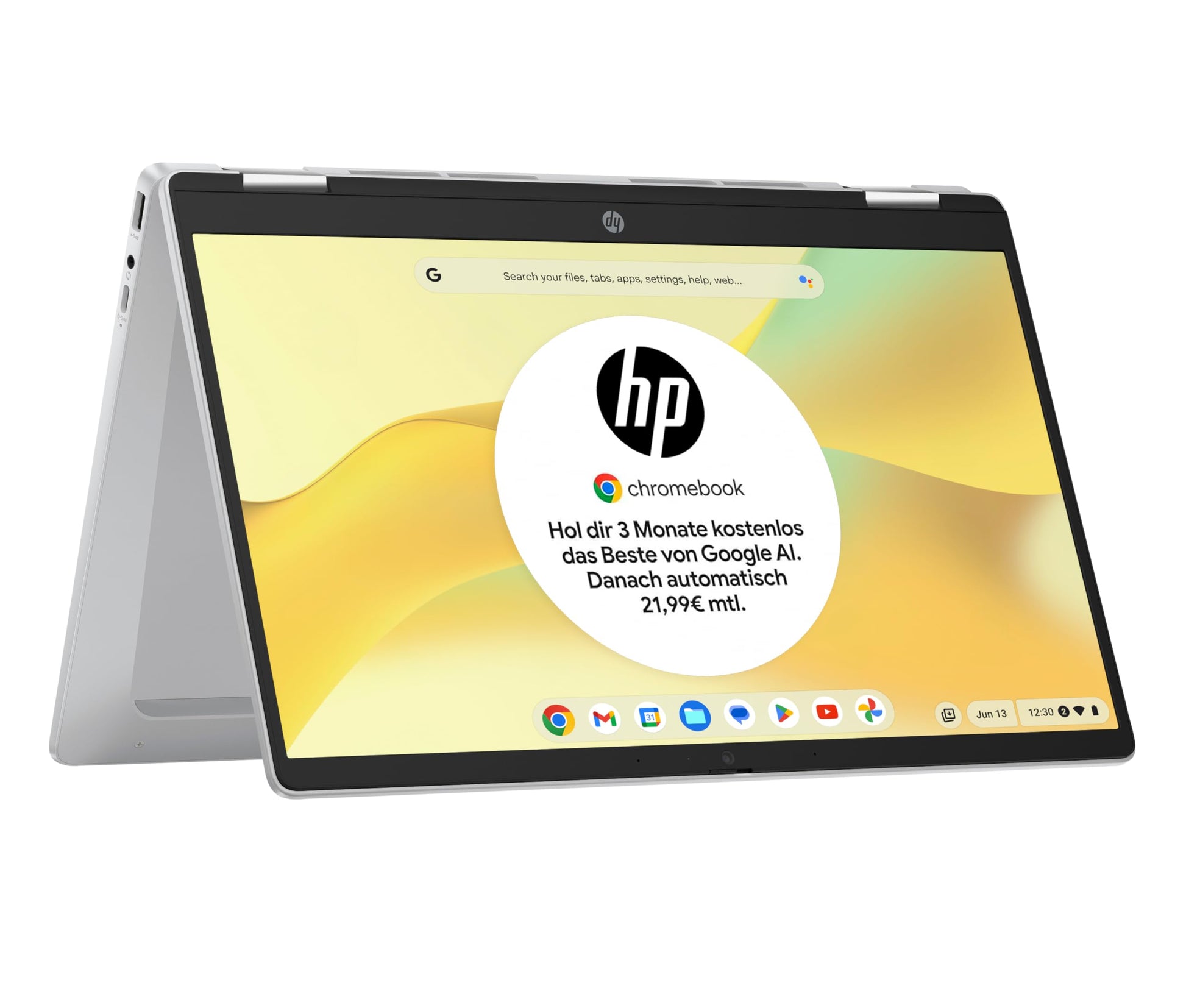 HP Chromebook x360 Convertible - 14" Touch N100 4GB 128GB Silber. Notebook, nutzbar als Laptop/Tablet für Chrome OS.
