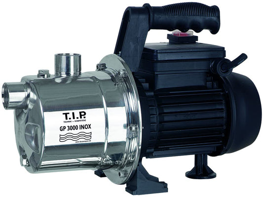 T.I.P. Gartenpumpe GP 3000 INOX - Edelstahl, Art. Nr. 30111. Kompakte, silberfarbene Pumpe zur Wasserförderung für Gartenbewässerung.