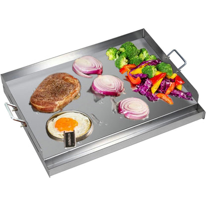 CAVATINY Edelstahl Grillplatte BBQ Plancha 54x41 cm mit Spachtel-Set