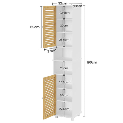 FORABAMB Badezimmer Hochschrank mit Bambustüren, 32 x 30 x 190 cm