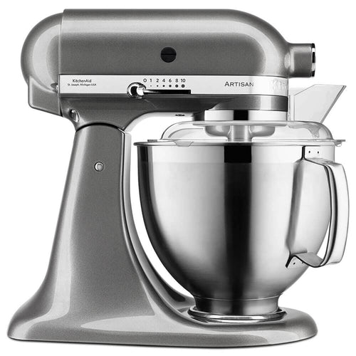 Kitchenaid 5KSM185PSEMS Küchenmaschine, grau, in Standmixer-Form. Zum Rühren, Kneten und Schlagen von Teigen und Zutaten.