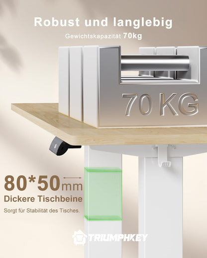 TRIUMPHKEY Höhenverstellbarer Schreibtisch 160x80 cm mit USB, Beige