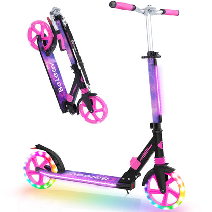 BELEEV Big Wheel Cityroller – LED leuchtend, faltbar 200mm. Faltbarer Roller mit 200mm LED-Rädern zum Pendeln.