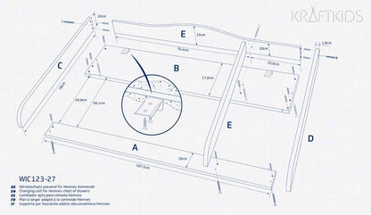 KraftKids Wickelaufsatz HEMNES XXL – 108 cm breit mit Trennfach