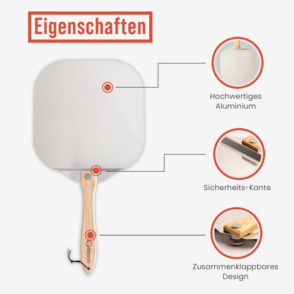 Chef Pomodoro Pizzaschieber Aluminium mit klappbarem Holzgriff, 66 cm