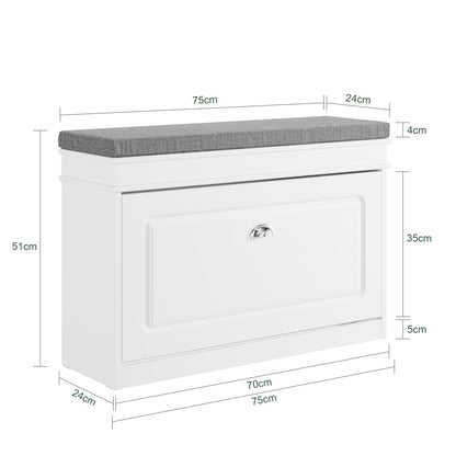 SoBuy FSR82-L-W schmale Schuhbank mit Sitzkissen Stauraum Weiss