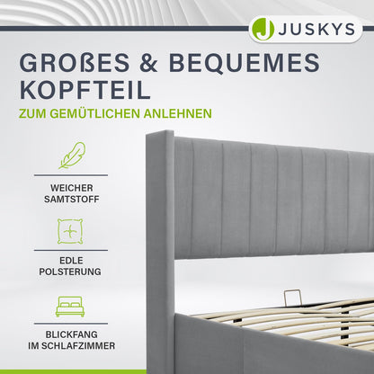 Juskys Polsterbett Savona 120x200 cm mit Stauraum Hellgrau
