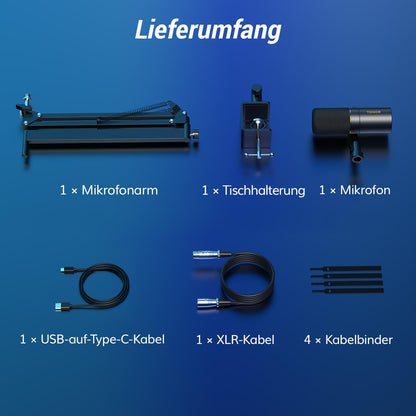 TONOR TD510+LP Dynamisches Mikrofon mit USB, XLR und Mikrofonarm