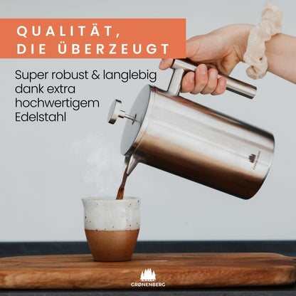 Groenenberg French Press Edelstahl Thermo Kaffeebereiter bis 1 Liter