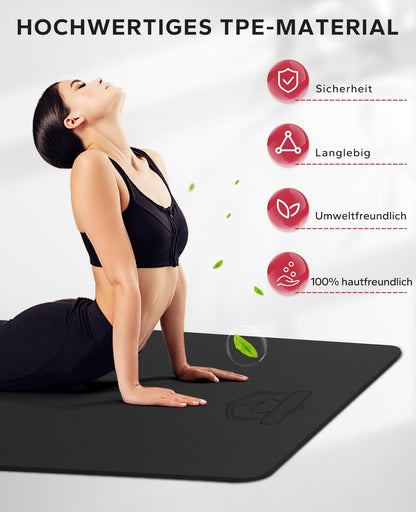 HAPBEAR Yogamatte XXL rutschfeste Fitnessmatte - TPE Schwarz
