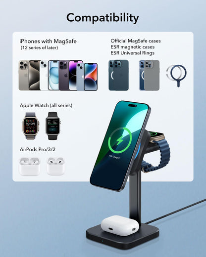 ESR Qi2 3-in-1 Ladestation MagSafe CryoBoost iPhone Apple Watch