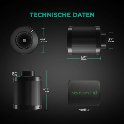 MARS HYDRO Aktivkohlefilter Growzelt Geruchskontrolle - 150mm
