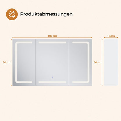 mojiasion Spiegelschrank mit LED-Beleuchtung & Steckdose, 100 cm